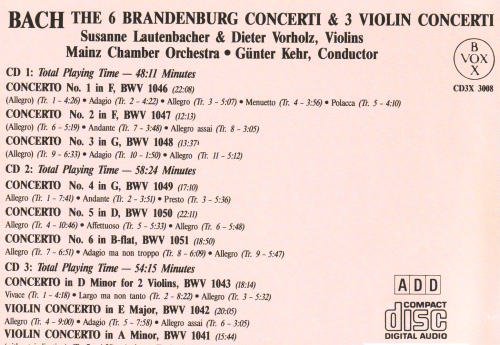 J.S. Bach/Brandenburg Ct 1-6/Ct Vln 3@Lautenbacher/Vorholz@Kehr/Mainz Chbr Orch